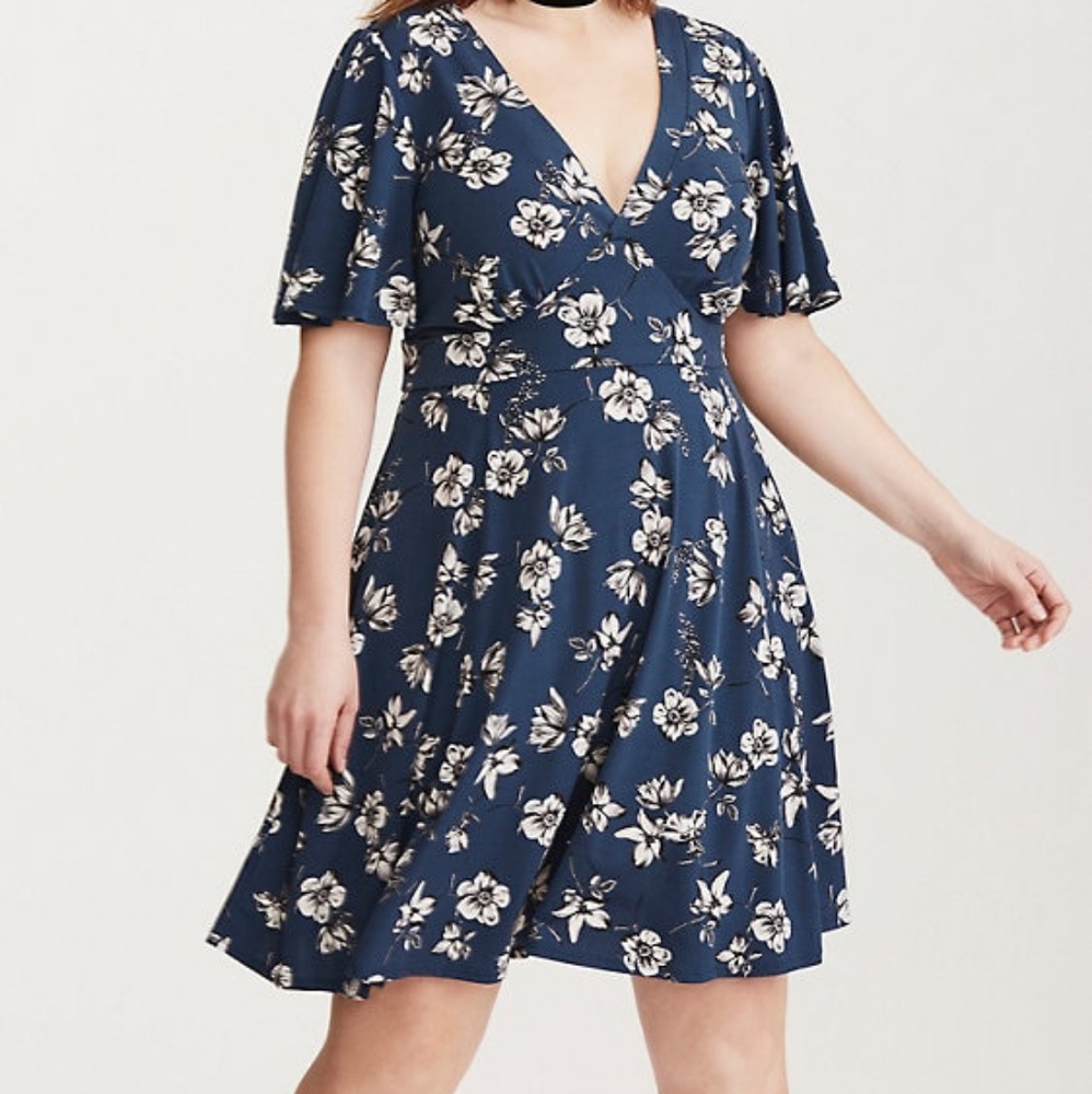 Sold Out - Never Worn - Torrid Blue Flutter Dress